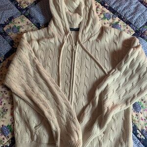 Brandy Melville Ayla Cable Knit Zip Up Sweater Cream